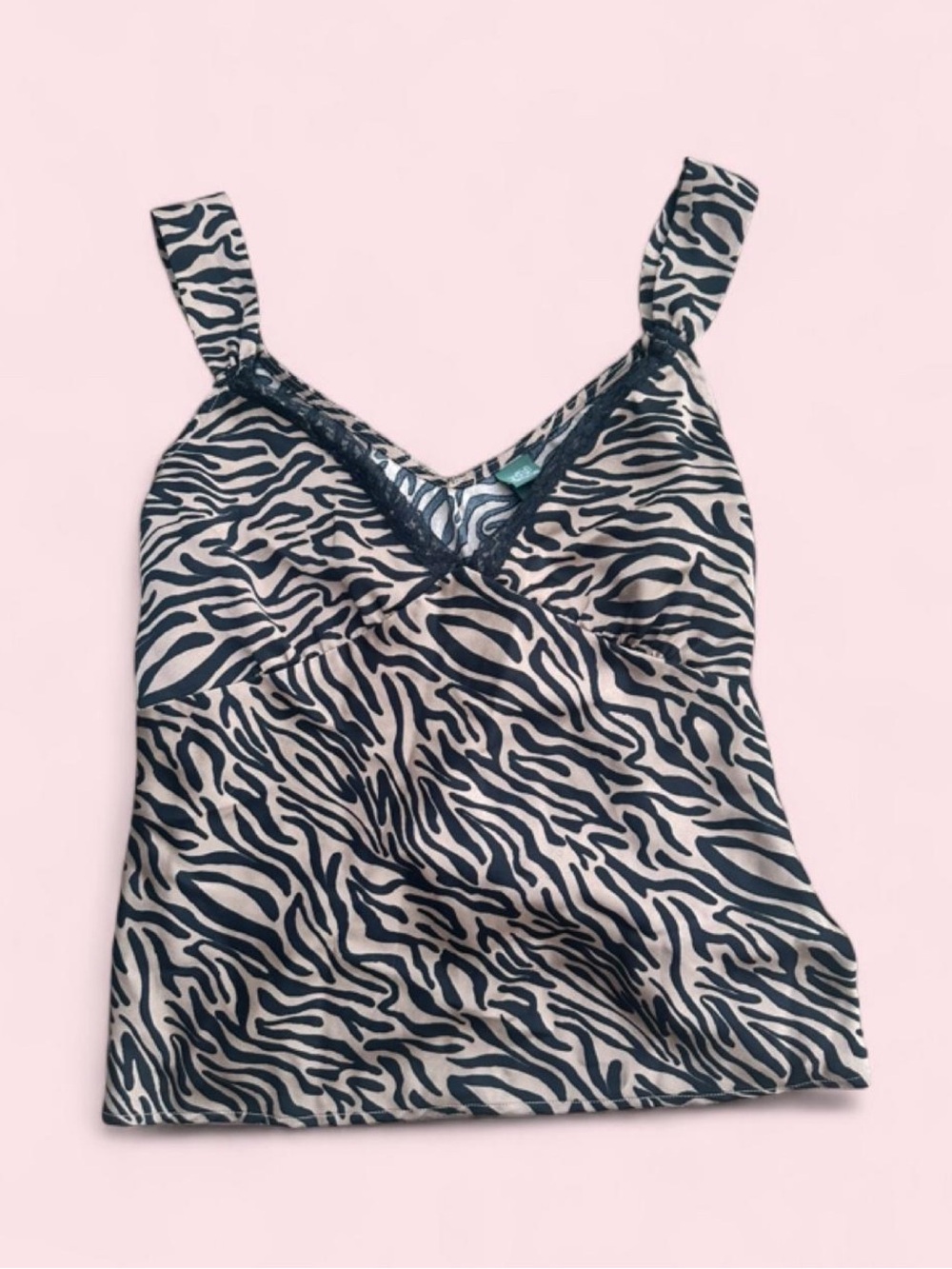 Satin Zebra Print Lace-Trim Cami